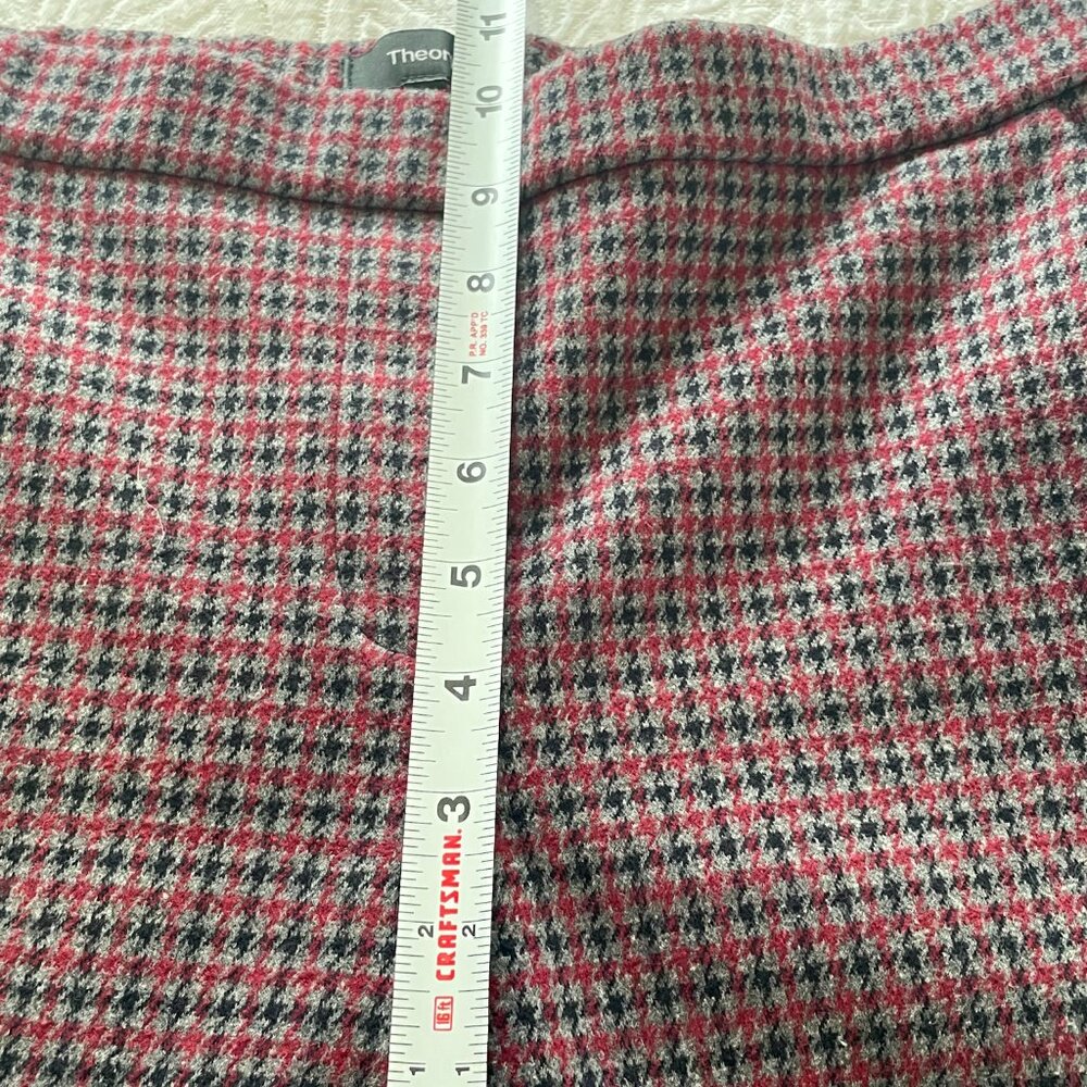 Theory Women's Red Grey Houndstooth Plaid Straight Leg Trousers Pants Size 2 - Picture 12 of 13